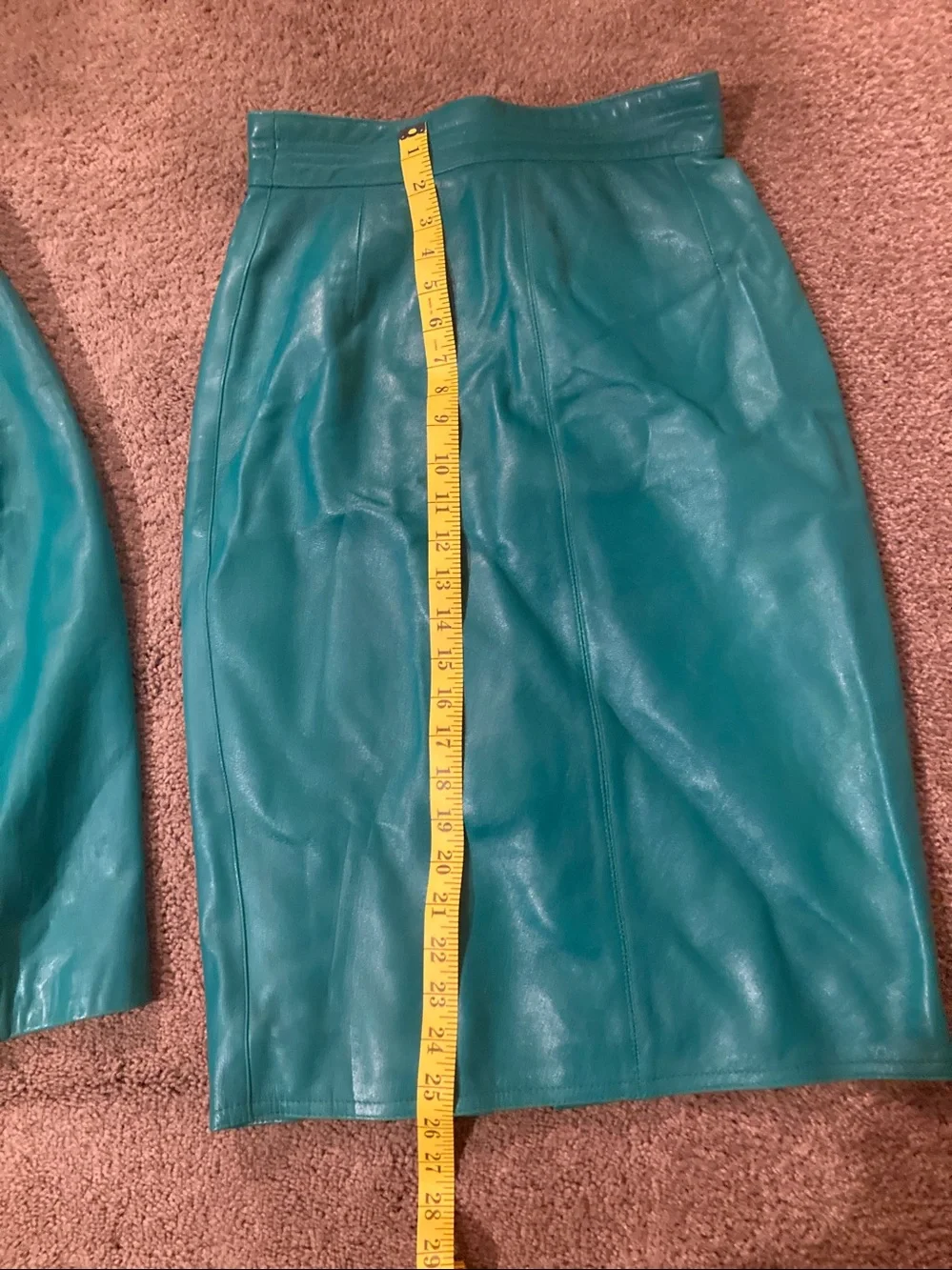 Teal Leather Jacket and Skirt Set